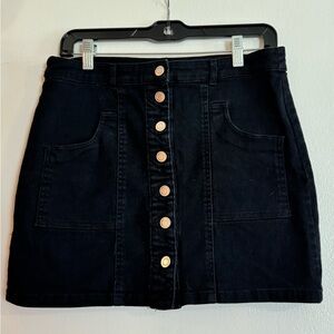 Black Button-Up Denim Skirt